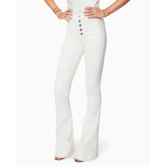 NEW RAMY BROOK Cindy High Rise Flare Jeans In White Disco Hippie Bell Bottom 26 - Picture 2 of 13